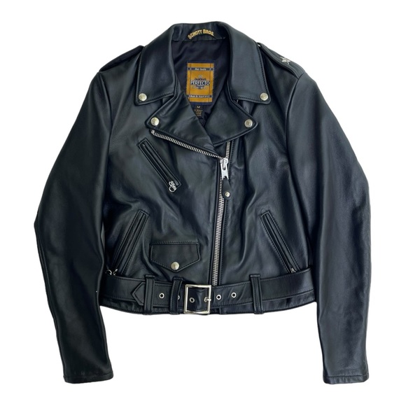 SCHOTT NYC Womens M Leather 1 Star Perfecto Moto Jacket Cropped Biker Belted NWT - Picture 11 of 16